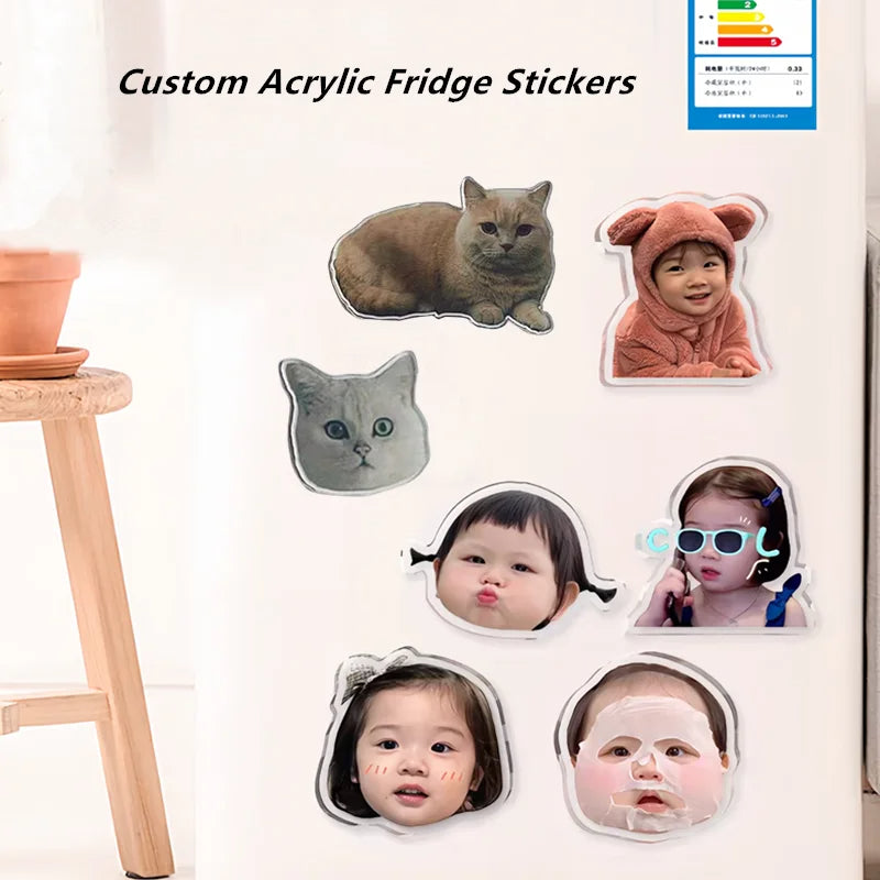 Custom Acrylic Fridge Magnets – Personalized Photo Stickers of Kids, Pets, Stars, or Anime Figures