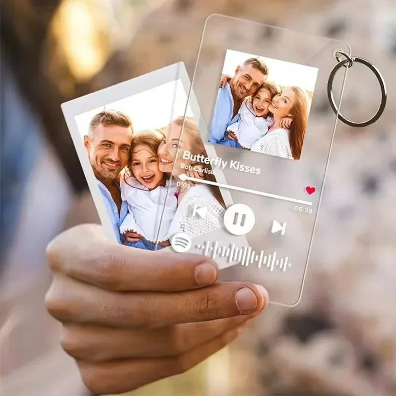 Personalized Spotify Keychain โ Custom Acrylic Music Plaque with Photo & Song โ Unique Gift Keyring