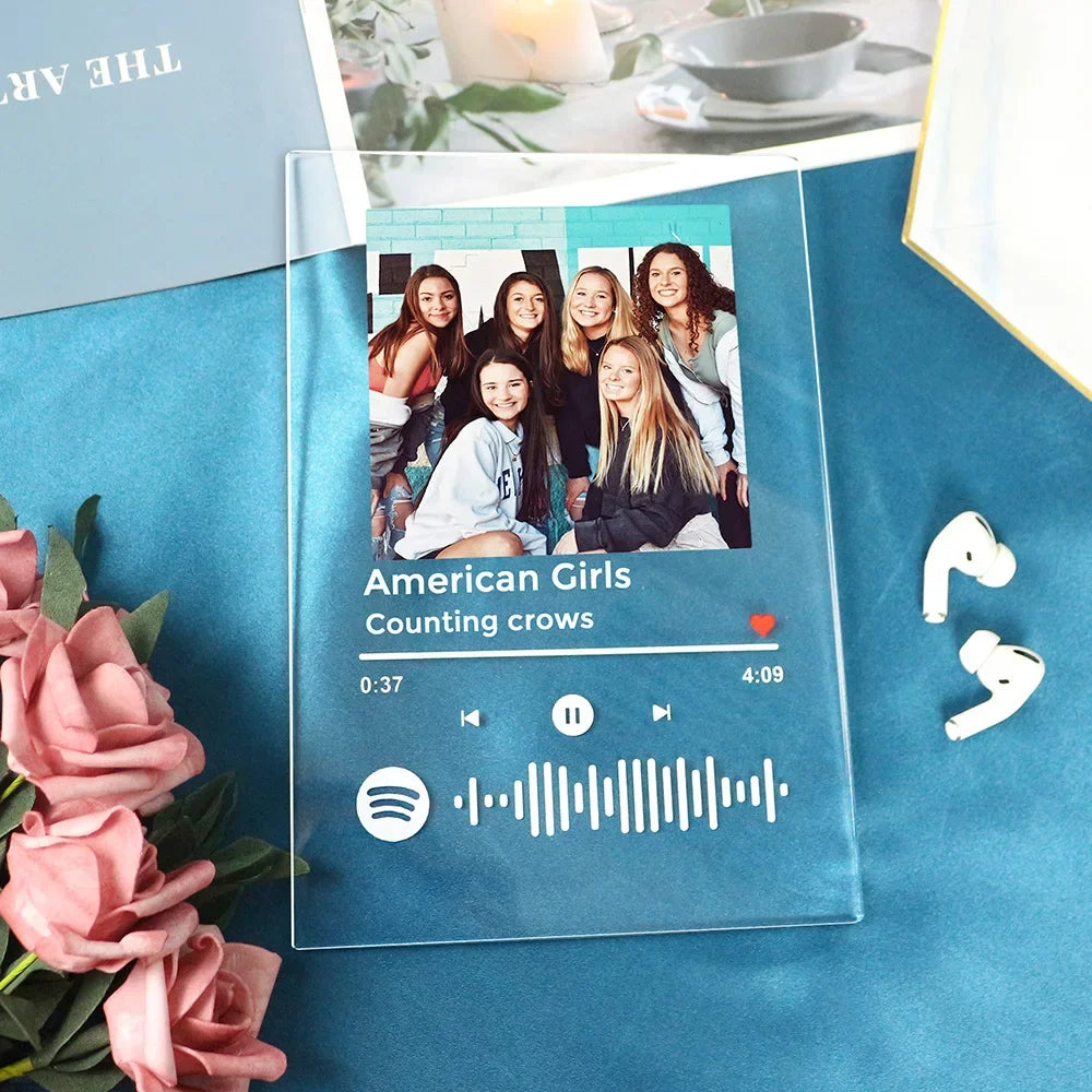 Personalized Spotify Keychain โ Custom Acrylic Music Plaque with Photo & Song โ Unique Gift Keyring