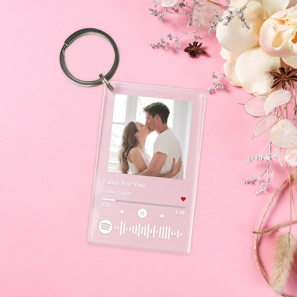 Personalized Spotify Keychain โ Custom Acrylic Music Plaque with Photo & Song โ Unique Gift Keyring