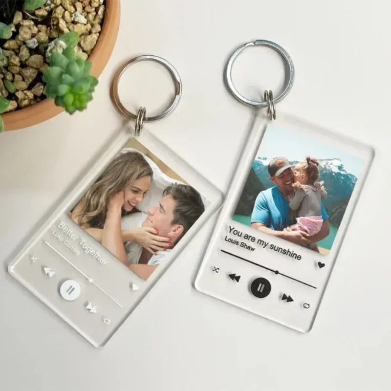Personalized Spotify Keychain โ Custom Acrylic Music Plaque with Photo & Song โ Unique Gift Keyring