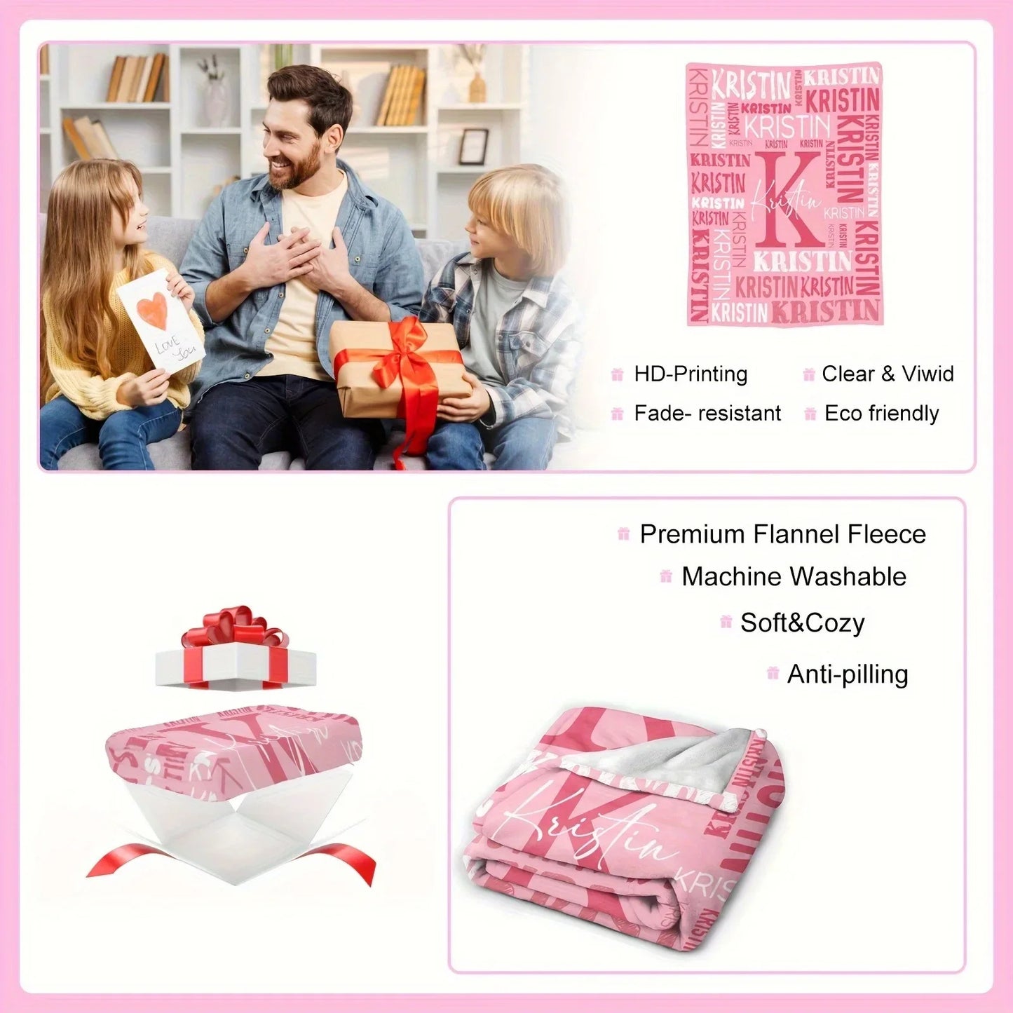 Personalized Pet Photo Blanket – Custom Dog Face Throw with Text – Unique Gift for Pet Lovers & Friends (Copy)